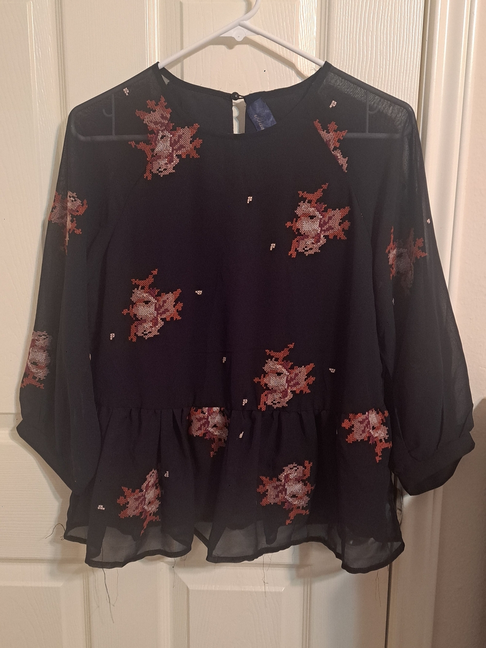 Blue Rain Black Floral Peplum Blouse